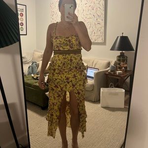 For love and lemons long yellow floral print dress. Size Small.